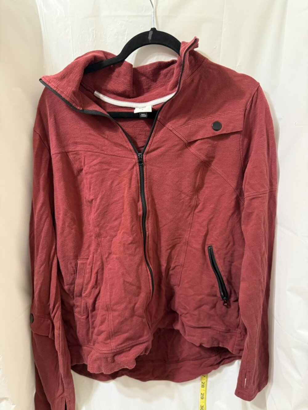Cabi Womens Burgundy Red Asymmetrical Full Zip Sweatshirt Jacket Size L Large